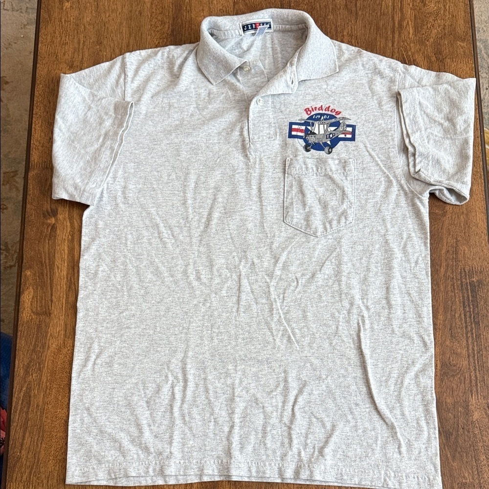 Jerzees Light Gray Polo Shirt with Embroidered Logo L-19 Bird dog